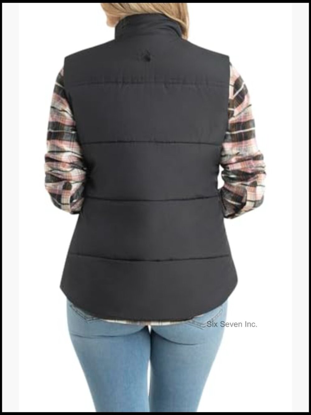 Women's Quilted Vest with Suede Front Opening and Snaps - Picture 5 of 7